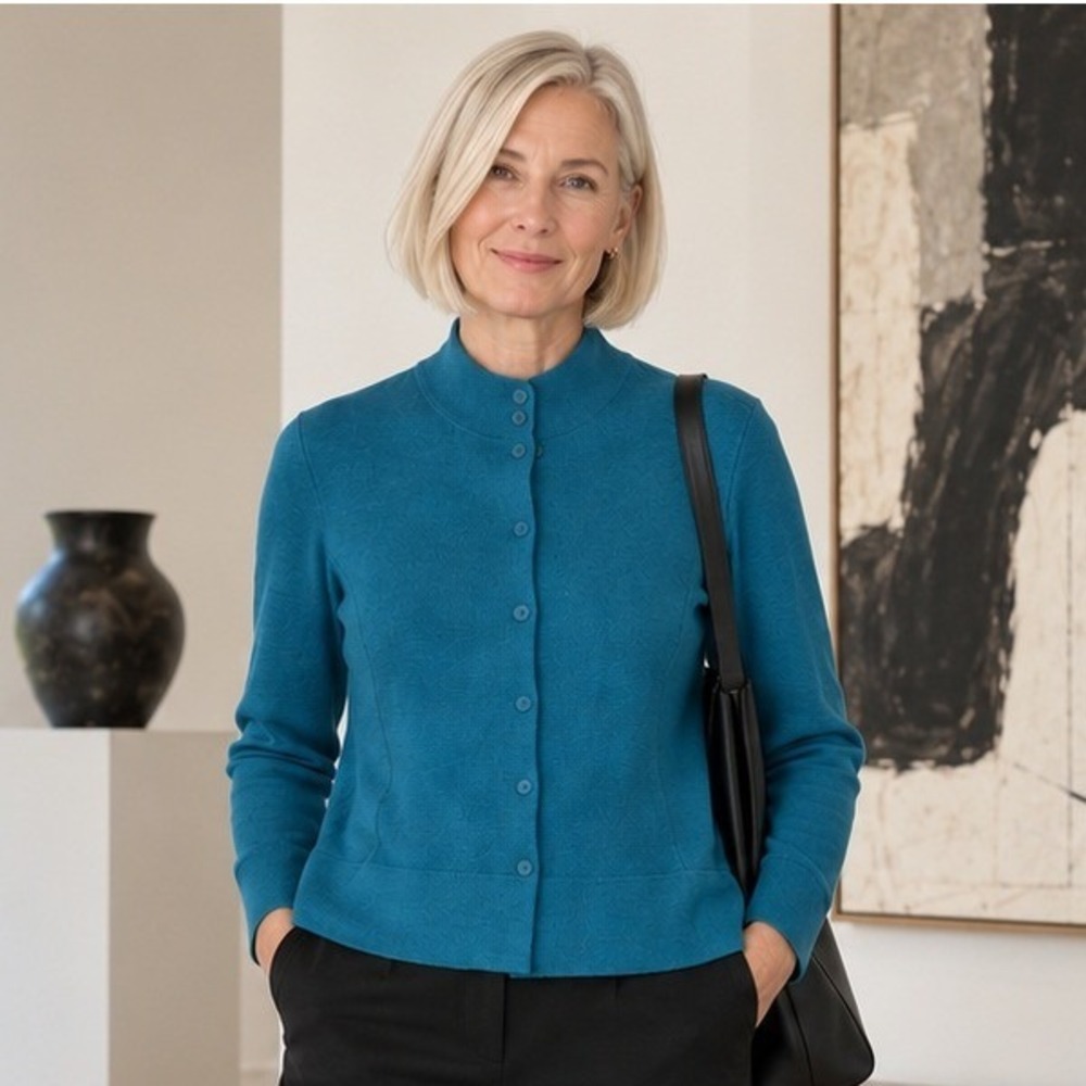 Eileen Fisher Womens Merino Wool Cardigan XS Teal Blue Button Front Minimalist